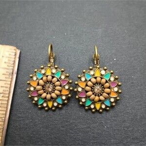 Bronze minimalist boho multicolor mandala earrings